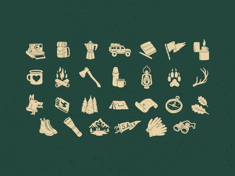 Icon Styles Design, Camping Branding, Illustrated Icons, Adventure Illustration, Game Icon Design, Map Icon, Camping Icons, Adventure Branding, Icon Set Design