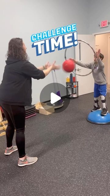 More Than A Gym on Instagram: "Challenge time! Had fun with this one - challenging balance on the bosu with dual task activity to throw and catch the ball and hula hoop! ⁉️do your kiddos accept this challenge? Show us! #morethanagym #pediatricpt #pediatricphysicaltherapy #challenge #challengeaccepted #physicaltherapy #allabilities #balance #bosu #bosuworkout #bosuballworkout #coordination #longisland #longislandmoms #orthotics" Balance Activities For Kids, Hula Hoop Activities, Balance Activities, Grandchildren Activities, School Based Therapy, Bosu Ball Workout, Bosu Workout, Pediatric Pt, Play Doctor