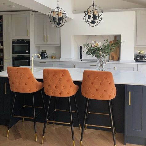 618 Likes, 9 Comments - Cult Furniture (@cultfurniture) on Instagram: “Cute as a button 😉 #luciabarstool 📸: @the_shape_of_three” Orange Bar Stools, Orange Bar, Stool With Backrest, Wren Kitchen, Gloss Kitchen, Solid Wood Kitchens, Kitchen Wardrobe, High Quality Kitchen, Kitchens And Bedrooms