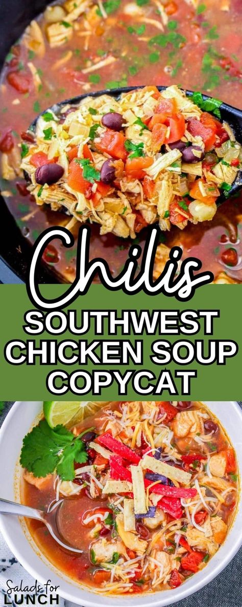 Chili's Soup Copycat, Southwest Chicken Soup Chili's, Chicken Soup With Beans, South Western Chicken Soup, Southwest Chicken Soup Recipes, Southwest Soup Chicken, Southwest Soup Recipe, Chilis Southwest Chicken Soup, Crockpot Southwest Chicken