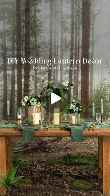 Ling's Moment | Artificial Floral & Wedding Decor on Instagram: "Add magical flickers of candlelight to your wedding tables with these DIY lanterns in Forest Green & Gold ✨

And check out the rest of this lush, earthy collection at the link in our bio 🌿

#lingsmoment #forestgreen #weddingfloral #wedding2024 #weddingflowers #greengold #bridetobe #weddinginspo #fauxflowers #weddingideas #weddingdetails #weddingdecor #diylanterns #candlelightwedding #earthydecor" Forest Reception Decor, Diy Wedding Lanterns, Earthy Wedding Decorations, Candle Light Wedding, Woodland Wedding Decorations, Rustic Outdoor Decor, Lantern Decor Wedding, Earthy Decor, Earthy Wedding