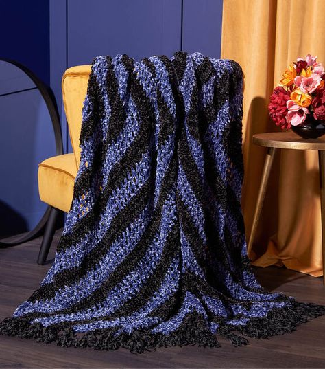 How To Make Bernat Velvet Lace Crochet Blanket Online | JOANN Bernat Velvet Yarn Crochet Patterns, Velvet Yarn Crochet Patterns, Lace Crochet Blanket, Velvet Yarn Crochet, Blue Crochet Blanket, Lace Blanket, Bernat Velvet, Velvet Yarn, Crochet Blanket Pattern