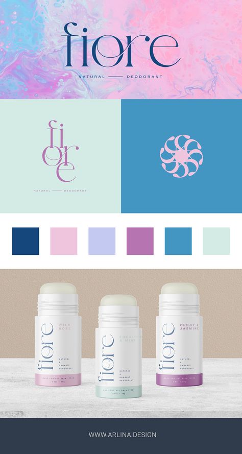 Branding and packaging design for Fiore! This natural and organic deodorant brand is for young and busy women on the go. The branding is sophisticated yet modern, and the packaging is minimal and bold. #branddesign #packagingdesign #beautybrand #wellnessbrand #femininebranding Minimal Supplement Packaging, Minimal Cosmetic Packaging, Deodorant Design Packaging, Classy Packaging Design, Face Cream For Acne, Deodorant Design, Womens Deodorant, Skin Care Branding Design, Feminine Packaging