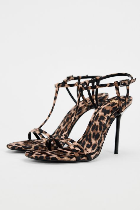 ANIMAL PRINT HEELED SANDALS Animal Print High Heels, Animal Print Heels, Leopard Sandals, Zara Heels, Animal Print Shoes, Elegant Heels, Leopard Heels, Strappy Stilettos, Fashion Heels