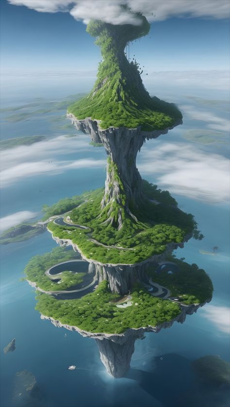 Different Terrains, Fantasy Island Concept Art, Alien World Art, Earth Kingdom Aesthetic, Minecraft Nature Builds, Sun Universe, Fictional Maps, Seascape Artwork, World Landscape