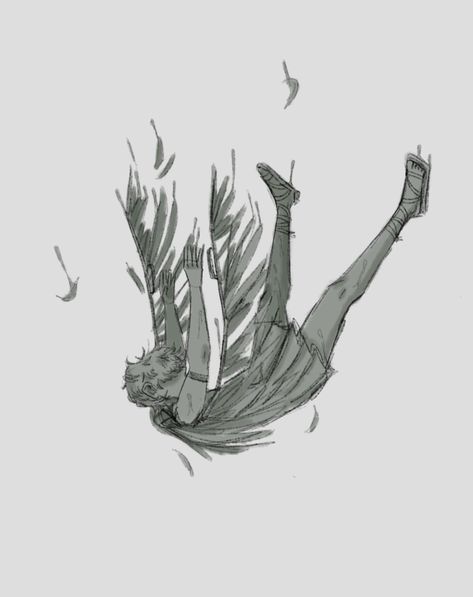 Icarus Falling Drawing, Icarus Sketch, Woman Angel Tattoo, Icarus Loved The Sun, Falling Angel Drawing, Falling Angel Tattoo, Icarus And The Sun, Icarus Drawing, Icarus Falling