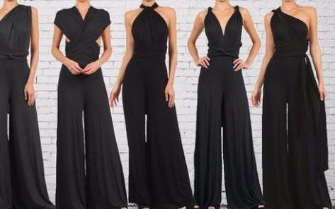 Womens-Infinity-Convertible-Jumpsuit-Multiway-Wrap-Solid-Romper Convertible Jumpsuit, Black Jumpsuits, Convertible Dress, Traje Casual, Infinity Dress, Bridesmaid Outfit, Jumpsuit Black, Jumpsuit Fashion, Guest Outfit