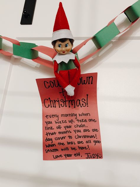 Counting down the days to Christmas with Judy the elf! #elfontheshelfideas Elf On The Shelf 5 Days Until Christmas, Elf Christmas Countdown, Elf On The Shelf Countdown To Christmas, Elf Countdown, Shelf Elf, Elf Letters, Awesome Elf On The Shelf Ideas, Elf Activities, Days To Christmas