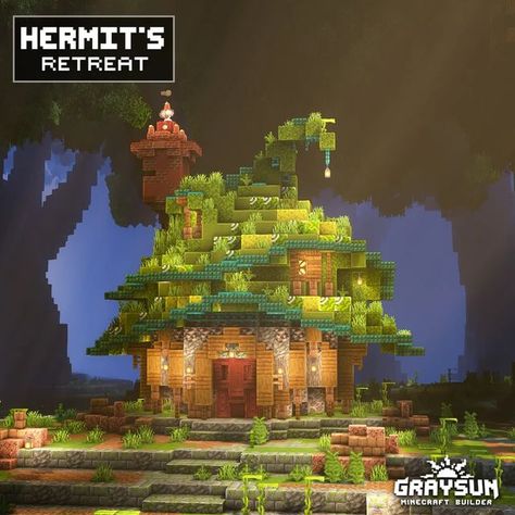 Graysun | Minecraft Content Creator on Instagram: "Minecraft - Hermit's retreat🛖🌳 A fantasy Minecraft hut with a green roof gradient and a full interior. Save this post for later! _________________________________________ 👥️️ - Follow me @graysun.builds 📩 - Save for later 🗣 - Tag someone you would build this with ________________________________________ My builds are available for downloads on Patreon. You can find the link on my bio. _________________________________________ 🌐 - Built Minecraft Fantasy Forest, Forest Minecraft House, Minecraft Fantasy Farm, Fantasy Village Minecraft, Minecraft Magic Forest, Forest House Minecraft, Minecraft Forest Builds, Minecraft Savanna House, Solarpunk Minecraft