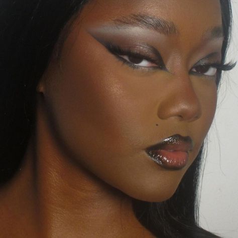 Reputation Moodboard, Black Waterline Makeup, Editorial Eyeshadow, Waterline Makeup, Black Waterline, Cowgirl Makeup, Makeup For Dark Skin, Dark Makeup Looks, Euphoria Makeup