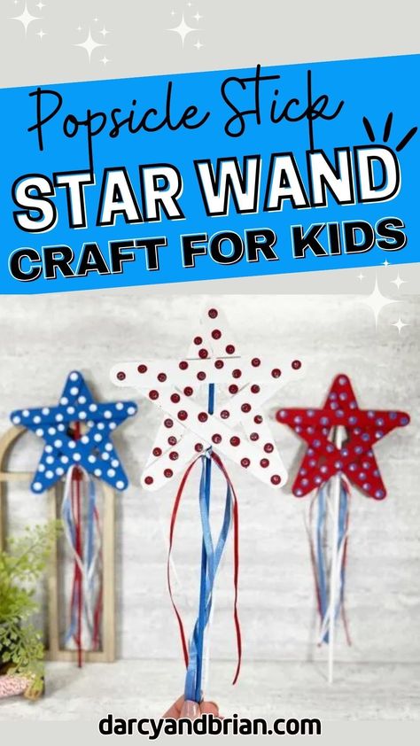 Wave your patriotism high with our Popsicle Stick Star Wand Craft. This activity brings the magic of the Fourth of July into an easy-to-make project that kids will love. Crafting these star wands engages the creativity of young minds and adds a touch of sparkle to Independence Day festivities. Each wand becomes a symbol of pride and joy, perfect for parade waving, backyard dances, or as a festive decoration in your home. Prek 4th Of July Crafts, Usa Preschool Crafts, July 4 Crafts, Popsicle Stick Star, Easy Summer Crafts For Kids, Fourth Of July Crafts, Happily Engaged, Patriotic Activities, 4th Of July Crafts