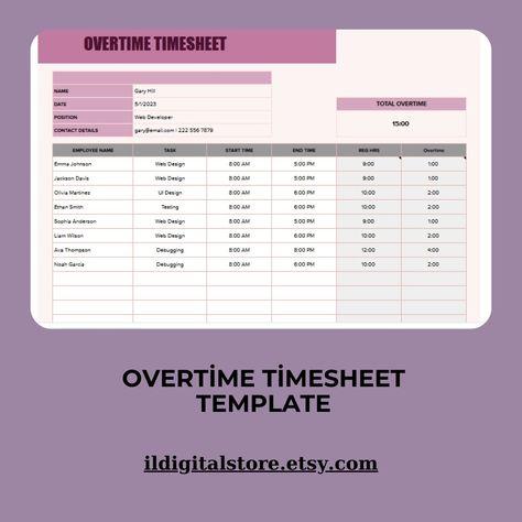 Overtime Timesheet Template for Google Sheets, Editable Digital Download, Easy-to-Use Time Tracker #Timesheet Template,#Time Tracker,#Overtime Tracker,#Digital Timesheet,#Easy Time Log,#Work Hours Tracker,#Payroll Template,#Pay Calculator,#Employee Tracker,#Freelancer Timesheet,#Weekly Hours Log,#Simple Timesheet,#Work Schedule Tool, Work Hours Tracker, Hours Tracker, Payroll Template, Timesheet Template, Time Tracker, Work Schedule, Google Sheets, Calculator, Digital Download