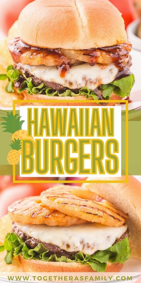 Treat your taste buds to the ultimate taste of the tropics with these juicy and flavorful Hawaiian Burgers! Packed with ground beef seasoned with sweet honey and teriyaki sauce, tangy and fresh pineapple slices, and melted provolone cheese. This burger recipe with Hawaiian tropical flavors is sure to become a summertime favorite. Hawaiian Hamburgers, Hawaiian Burger Recipe, Hawaiian Burger, Teriyaki Burgers, Hawaiian Chicken Recipes, Best Party Appetizers, Best Burger Recipe, Popular Dinner Recipes, Burger Seasoning