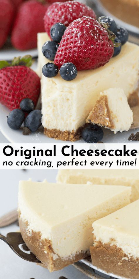 With over 650,000 page views and counting, it’s no secret this is the best original cheesecake recipe! Easy to make with my step-by-step instructions, you’ll impress guests every single time with this classic cheesecake with perfect graham cracker crust. Plain Cheesecake Recipe, Cheesecake Recipes Easy Homemade, Plain Cheesecake, Mouthwatering Desserts, Dessert Halloween, Easy No Bake Cheesecake, Cheesecake Recipes Classic, Cookie Recipes Unique, Cake Recipes Easy Homemade