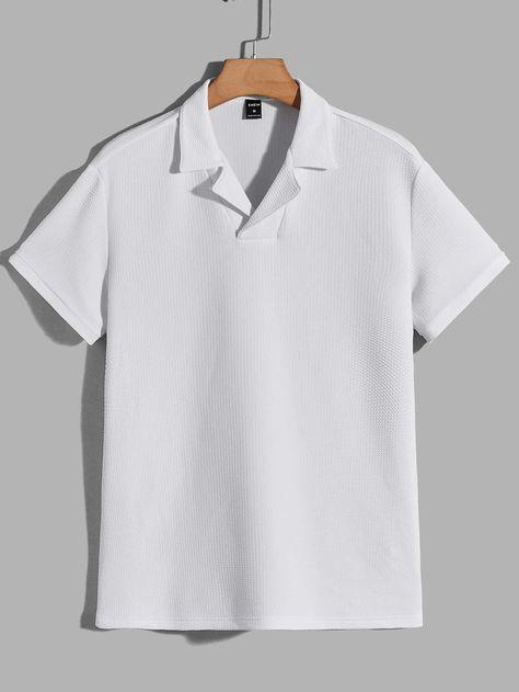 White Casual Collar Short Sleeve Fabric Plain  Embellished Slight Stretch Summer Men Tops Polo Tops Outfit, Plain Polo Shirt For Men, White Polo Shirt Outfit Men, Polo Tshirt Men Outfit, White Polo Shirt Outfit, Polo Photography, White Polo Men, Big Boys Fashion, Polo Shirt Outfit Men