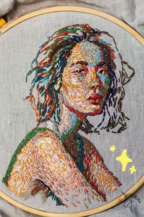 Find portrait art, embroidery stitches, embroidery inspiration, fiber art, art projects, thread art, needlepoint designs, wall art, wall decor, funky art, art references, and more with Unicorn Space. #artaesthetic #colortheory #portraitreference #embroiderycrafts #gallerywall #unicornspace Unicorn Space, Embroidery Portrait, 3d Art Painting, Portrait Embroidery, Embroidery Stitches Beginner, Embroidered Portrait, Textile Art Embroidery, Stitches Embroidery, Diy Embroidery Patterns