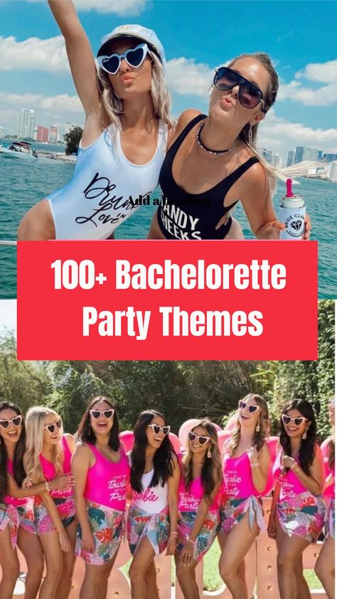 100+ Bachelorette Party Themes & sayings to get the party started! #bachelorettetheme #bachelorettethemenights #bachelorettethemes #bachelorettethemenightoutfits #bachelorettethemedbacheloretteparty Bachelorette Trip Outfit Themes, Bachelorette Night Out Outfit Themes, Summer Bachelorette Party Themes, Bachelorette Party Themes Ideas, Bachelorette Party Outfit Themes, Bachelorette Outfit Themes, Party Themes Ideas, Summer Bachelorette Party, Bachelorette Party Theme