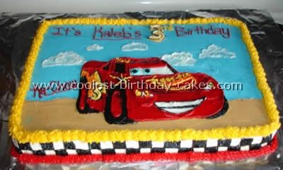 Coolest Lightning McQueen Cake Photos and Tips Car Birthday Cakes, Nascar Cake, Race Track Cake, Lightning Mcqueen Birthday Cake, Lightning Mcqueen Cake, Birthday Cake Inspiration, Half Sheet Cake, Mcqueen Cake, Cars Birthday Cake