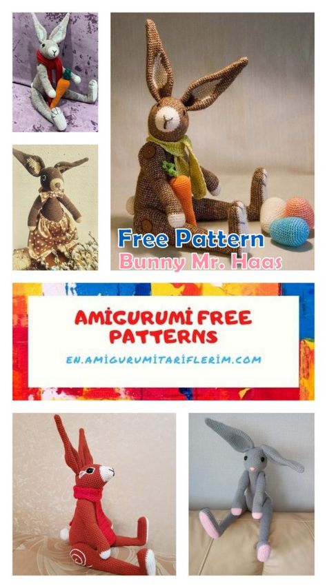 Bunny Mr. Haas Amigurumi Free Crochet Pattern Crochet Hare, Crochet Rabbit Free Pattern, Amigurumi Bunnies, Free Baby Sweater Knitting Patterns, Wool Toys, Crochet Children, Crochet Baby Costumes, Free Amigurumi Crochet Patterns, Micro Crochet