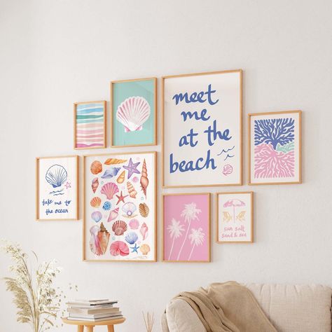 Beach Bedroom Preppy, Beach Room Aesthetic Decor, Graces Room, Wall Digital Art, Surf Room Decor, Coastal Gallery Wall, Beachy Room Decor, Beach Room Decor, Surf Room