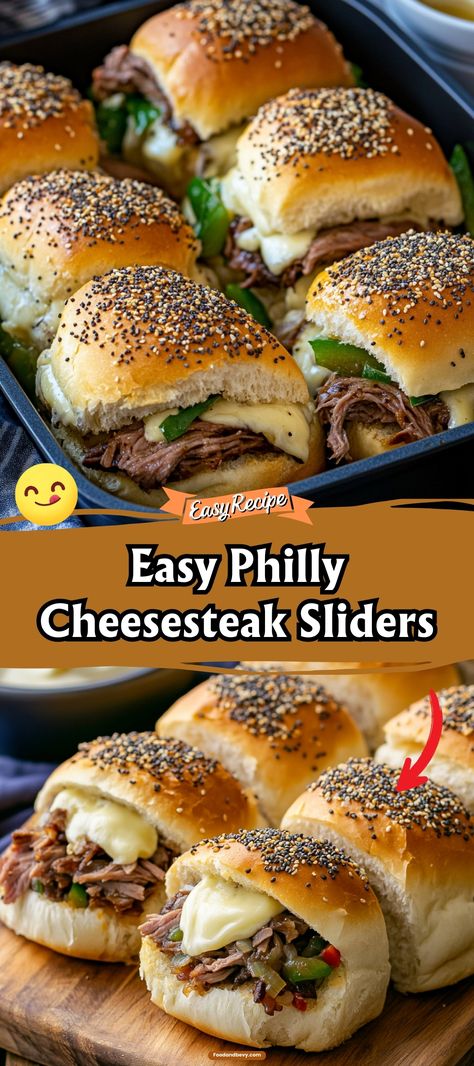 Host the ultimate gathering with Easy Philly Cheesesteak Sliders, where mini sandwiches meet the big flavors of thinly sliced steak, peppers, onions, and melted cheese. These sliders are not only fun to eat but also pack a punch of flavor, making them perfect for parties or game day snacking. #CheesesteakSliders #PartyFood #GameDayGrub Mini Philly Cheese Steak Sliders, Easy Philly Cheese Steak Sliders, Philly Cheese Steak Crock Pot, Steak And Cheese Sub, Steak Sliders, Philly Cheesesteak Sliders, Philly Cheesesteak Stuffed Peppers, Steak Peppers, Slider Recipe