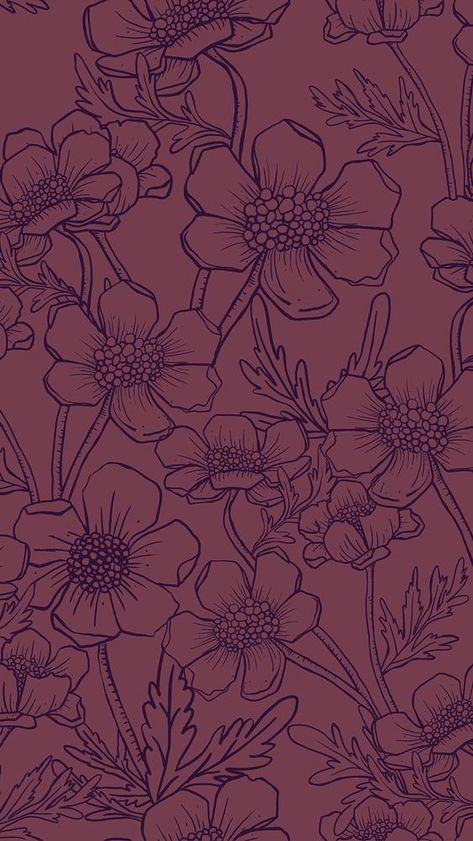 Aesthetic floral mobile wallpaper, hand drawn line art design in burgundy | premium image by rawpixel.com / Aum Burgundy Wallpaper Iphone, Burgundy Floral Background, Burgundy Wallpaper Aesthetic, Burgundy Wallpapers, Kitchen Snug, Maroon Wallpaper, Burgundy Wallpaper, Vintage Flower Backgrounds, Burgundy Background Aesthetic