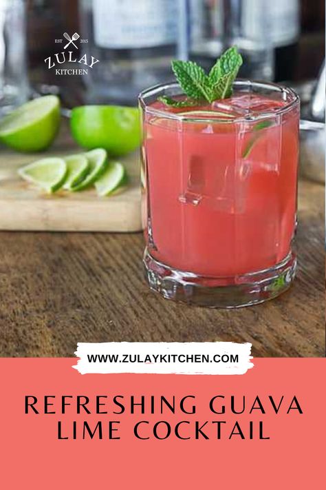 Nothing more refreshing than a guava and lime cocktail. Its beautiful color and delicious flavor are the perfect accompaniment to share with family and friends. Enjoy! #cocktail #lime #guava #homemade #fall #tequila Guava Drink Cocktails, Guava Drink, Strawberry Guava, Guava Juice, Cocktail Syrups, Lime Recipes, Easy Drink Recipes, Drinks Cocktails, Mixed Drinks Recipes