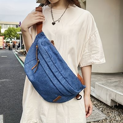 Oversized Pattern, Denim Crossbody, Sling Pack, Adjustable Bag, Denim Chic, Waist Bags, Bum Bag, Stylish Storage, Chest Bag