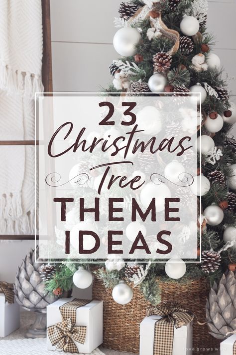 Looking for a great theme for your Christmas tree this year? We’ve got you covered with 23 great themed ideas. Different Christmas Theme Ideas, Ornament Theme Ideas, Snow Christmas Tree Ideas Decorating, Snowflake Christmas Tree Ideas, Christmas Theme Trees, Winter Theme Christmas Tree, Theme Trees Christmas, Winter Christmas Tree Ideas, Snowflake Christmas Tree Theme