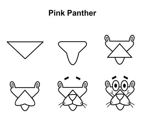 Step-by-step tutorial to draw Pink Panther. Pink Panther Drawing Easy, How To Draw Pink Panther Step By Step, How To Draw Pink Panther, Pink Panther Sketch, Draw Pink Panther, Character Nail Art Step By Step, Pink Panther Drawing, Pink Panther Nails, Cool Drawings For Kids