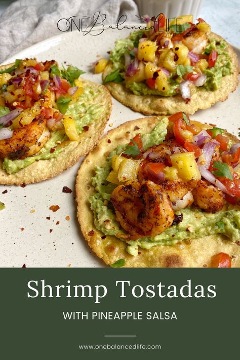 The best part about these Shrimp Tostadas are that they are SO SIMPLE. You only need a couple ingredients and you have the easiest, most flavorful weeknight dinner. #tostadas #shrimptostadas #healthydinner #mealpreprecipes #shrimprecipes Chipotle Shrimp Tostadas, Shrimp Tostadas With Pineapple Salsa, Blackstone Tostadas, Mexican Tostada Recipes, Shrimp Tostadas Mexican, Couples Dinner Ideas, Prawn Tostadas, Healthy Tostadas, Shrimp Tostadas