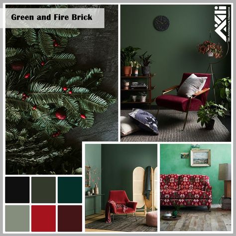 Green and dark red interior design ideas Green And Red Home Decor, Dark Green And Red Bedroom, Red And Green Bedroom Ideas, Red And Green Interior Design, Green And Red Room, Green And Red Living Room, Red And Green Living Room, Green Color Palette Bedroom, Rgb Aesthetic