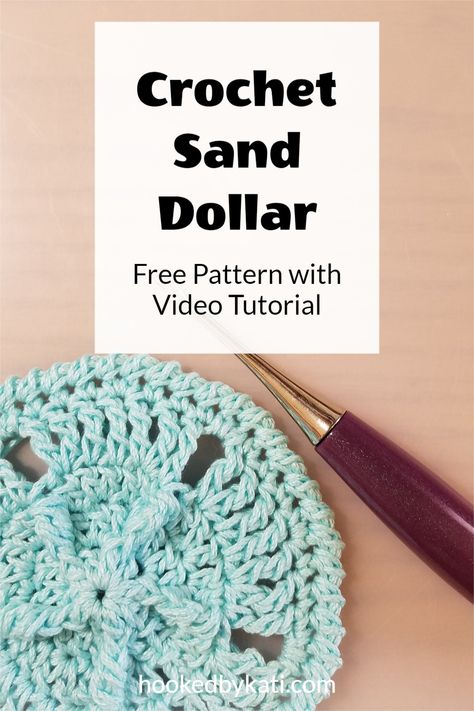 Free Sand Dollar crochet pattern! Video Tutorial for crap stitch provided! Great for coasters or summer decorations, even as an embellishment or applique! From Hooked by Kati Crochet Sand Dollar Pattern Free, Crochet Sand Dollar, Sand Dollar Crochet, How To Make Sand, School Crochet, 3d Crochet, Summer Decorations, Crochet Tools, Crochet Animals Free Patterns