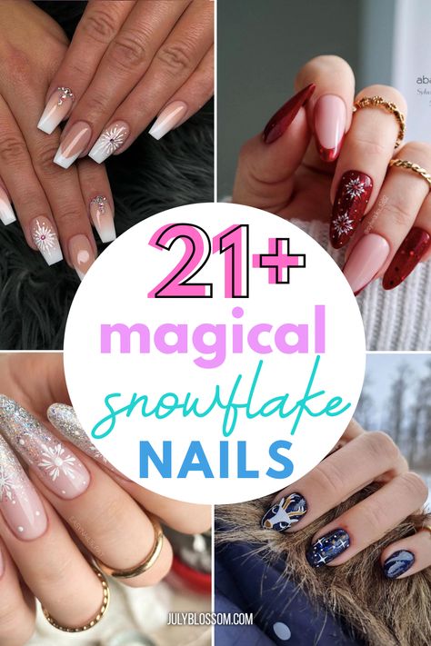 21+ Amazing Snowflake Nails to Try this Winter - ♡ July Blossom ♡ Winter Nails Snowflake, Elegant Winter Nails, Christmas Snowflakes Nails, Snowflake Nail Design, Snow Nails, How To Make Snowflakes, Snowflake Nail Art, Snow Flakes Diy, Nails Set