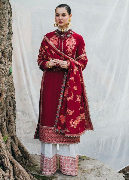 Color: Maroon Fabric:  Shirt: Karandi Duppta: Karandi  Trouser: Karandi  Product Description:  Embroidered Dupatta (KARANDI) 2.60 Meters Embroidered Shirt Front (KARANDI) 0.65 Meters Dyed Shirt Back (KARANDI) 1.30 Meters Embroidered Sleeves (KARANDI) 0.65 Meters Dyed Trouser (KARANDI) 2.50 Meters Embroidered Trouser Border (KARANDI) 1.95 Meters Embroidered Front & Back Hem Border (KARANDI) 1.56 Meters Embroidered Side Extensions Front Border (KARANDI) 2.23 Meters Embroidered Side Extensions Bollywood Style Formal Palazzo Set With Naqshi, Naqshi Palazzo Set For Eid, Formal Naqshi Palazzo Set For Eid, Traditional Palazzo Set With Naqshi For Festive Occasions, Traditional Festive Palazzo Set With Naqshi, Traditional Red Long Sleeve Suits, Festive Semi-stitched Palazzo Set With Naqshi, Traditional Naqshi Palazzo Set With Straight Kurta, Traditional Eid Palazzo Set With Naqshi