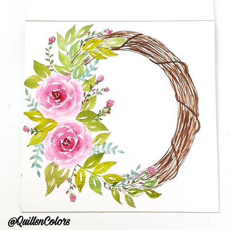 Watercolour Leaves, Rose Watercolor, Watercolor Flowers Tutorial, Watercolor Wreath, Flowers Tutorial, Flower Circle, Painting Classes, Watercolor Flower Art, Rose Wreath