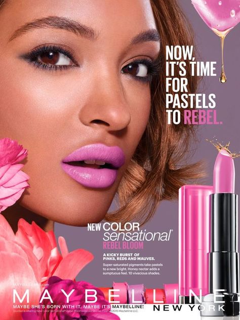 JOURDAN DUNN | MAYBELLINE NEW YORK COSMETICS ADVERTISEMENT 2O15 PHOTOGRAPHED BY WILLIAM WILLARDT Maybelline Advertisement, Maybelline Campaign, Ads Lipstick, Pastel Banner, Makeup Advertisement, Makeup Layout, Maybelline Cosmetics, Lipstick Ad, Cosmetics Advertising