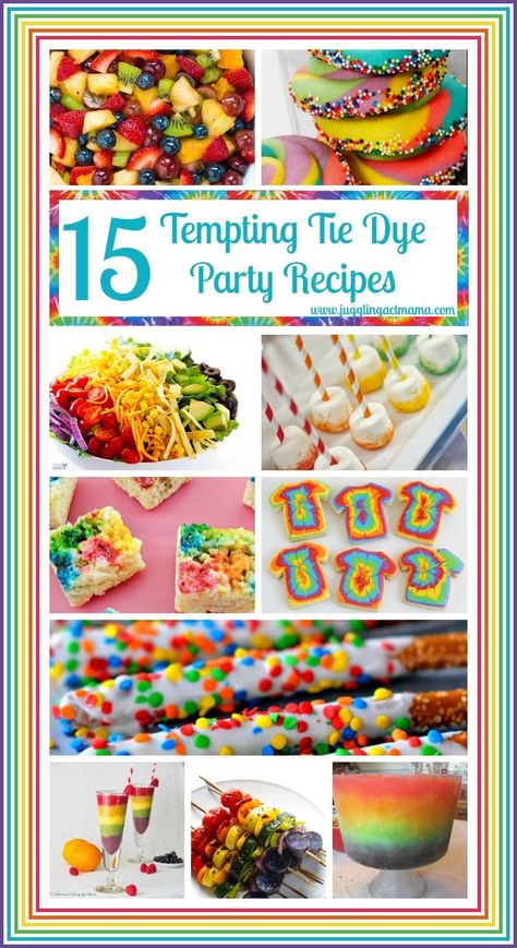 15 Tempting Tie Dye Recipes #rainbow #tiedye #partyfood #salad #dessert #fruit #jugglingactmama Tie Dye Birthday Party, Hippie Birthday Party, Ty Dye, Tie Dye Birthday, Hippie Birthday, Tie Dye Party, Rainbow Theme Party, Hippie Party, Tie Dye Crafts