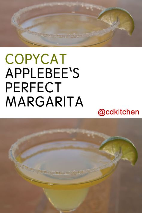 Copycat Applebee's Perfect Margarita - This isn't just the restaurant's popular drink, it's also a perfect margarita recipe. It has just the right proportions of tequila, Cointreau, Grand Marnier, sour mix and lime juice. Hint: use a homemade sour mix instead of the bottled kind. | CDKitchen.com Perfect Margarita Recipe Applebees, Applebees Margaritas, Applebee's Perfect Margarita Recipe, Applebees Perfect Margarita, Homemade Sour Mix, Perfect Margarita Recipe, Margarita Mix Recipe, Easy Margarita Recipe, Best Margarita Recipe