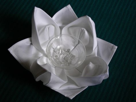 Serviette/Napkin Folding, Marie's Lily Pad Variation, Lotus Recipe - Food.com Serviette Folding, Lotus Recipe, Lily Pad Flower, Flower Recipe, Napkin Folding, Flower Food, Tea Light Candles, My Mother, Lily Pads