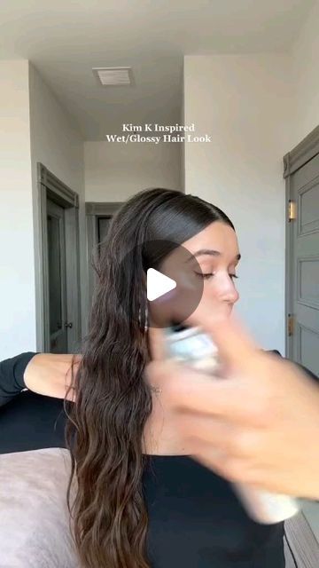 Hair Care Tips on Instagram: "mousse + shine spray + wave spray 🤎 always loved Kim’s wet looks so I had to try for myself :) #hairstyles #easyhairstyles #cutehairstyles #cleangirlhairstyle #cleangirlhairtutorial #trending #viral #hair #hairtok #longhair #haircare #celebrityhairstyle #kimkardashianhair #wethairlook #chichairstyle" Kim K Wet Hair Look, Wet Waves Hairstyle, Wet Look Hair Tutorial, Wet Look Hair, Kim Kardashian Hair, Wave Spray, Styling Mousse, Shine Spray, Long Hai