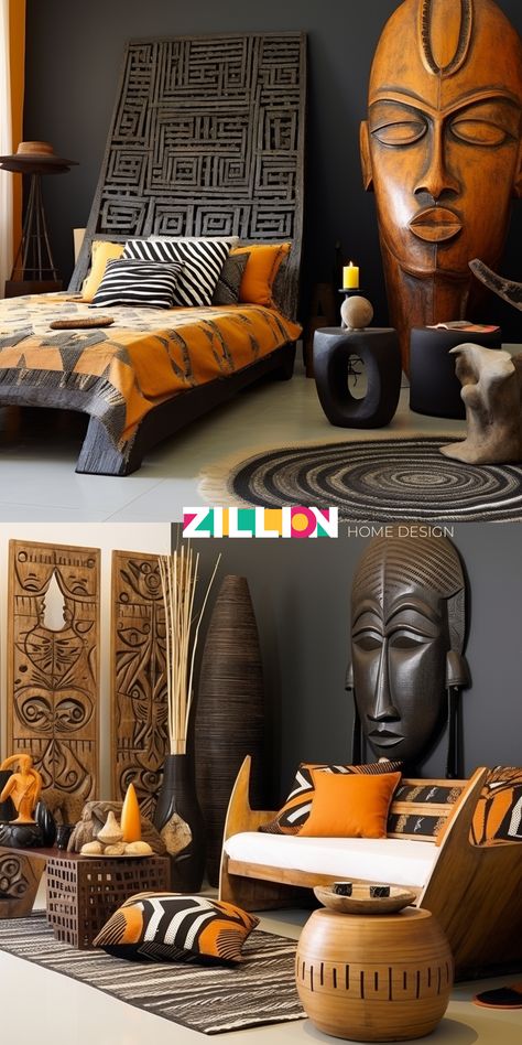 Your Gateway to African-inspired Interior Design African Inspired Decor Bedroom, African Room Decor Ideas, African Interior Design Living Rooms, African Inspired Bedroom, African Style Bedroom, Afro Bohemian Style Decor, Nigeria House, African Themed Living Room, African Decor Living Room