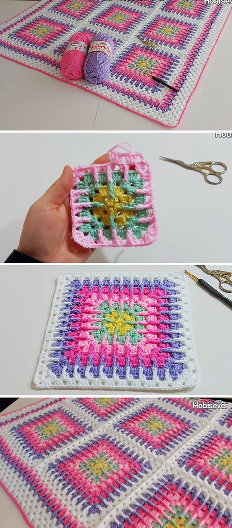 Solid Granny Square Blanket Crochet - Crochet & Knit by Beja - Free Patterns, Videos + How To Solid Granny Square Blanket, Granny Square Blankets, Colorful Granny Square, Crochet Blanket Ideas, Solid Granny Square, Granny Square Pattern Free, Knitted Blanket Squares, Granny Square Crochet Patterns Free, Blanket Ideas