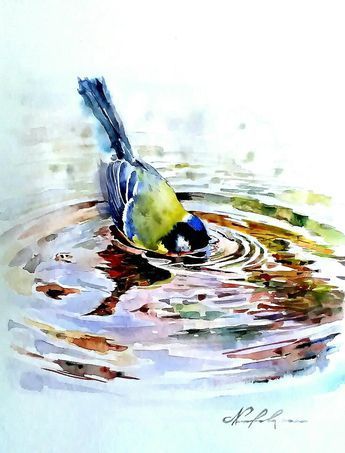 Bird In Water Painting, Animal Painting Watercolor, Birds Watercolor Paintings, Watercolour Art Ideas Inspiration, Watercolor Art Animals, Bird In Water, Watercolor Animal Paintings, Animal Watercolor Paintings, Birds In Watercolor