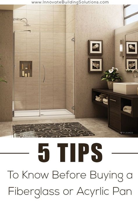 BEWARE of these 5 buying mistakes people make when purchasing an acrylic or fiberglass shower pan! | Innovate Building Solutions | #AcrylicShower #FiberglassShower #BathroomRemodel | Shower Remodeling | Bathroom Remodel DIY | Shower Remodel | Fiberglass Shower Fiberglass Shower Pan With Tile Walls, Tile Shower With Fiberglass Base, Fiberglass Shower Ideas, Fiberglass Shower Insert Ideas, Prefab Shower Stall Ideas, Shower Insert Makeover, Fiberglass Shower Makeover, Shower Insert Ideas, One Piece Shower Stall