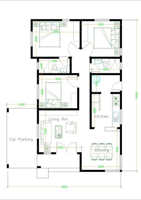 Small House Plan Ideas For Different Area - Engineering Discoveries Small Home Designs, Rumah Teres, Housing Plan, House Plan Ideas, Drawing House Plans, Three Bedroom House Plan, Unique House Plans, Bungalow Floor Plans, Pelan Rumah