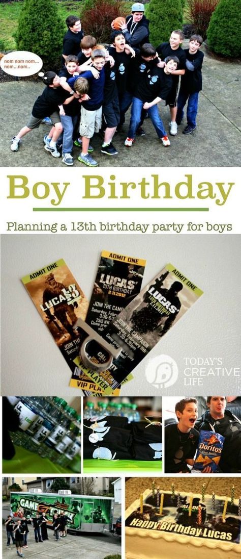 Birthday Party Planning for Boys | Here's what I did for my son when he turned 13! Easy DIY Screen Print T-shirts, Modern Warfare and the game truck! It was a hit! See more on Today's Creative LIfe Diy Screen Print, Diy Screen, 13th Birthday Parties, Birthday Party For Teens, Trucks Birthday Party, Birthday Party Planning, Singing Happy Birthday, Birthday Party Food