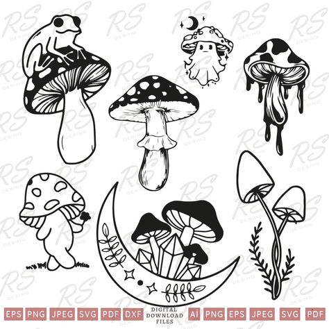 Mushroom Decal, Mushroom Silhouette, Mushroom Svg, Mushroom Clipart, Magical Mushroom, Elegant Tattoos, Party Banners, Silhouette Cut, Party Banner