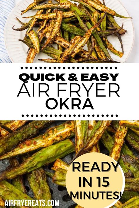 Tasty, simply seasoned fresh okra is extra crispy when you make it in the air fryer! This recipe for Air Fryer Okra will be your new favorite way to cook okra, guaranteed. Air Fried Okra Recipe, Air Fried Okra, Air Fryer Okra, Cook Okra, Okra Chips, Crispy Okra, Cajun Remoulade, Baked Okra, How To Cook Okra