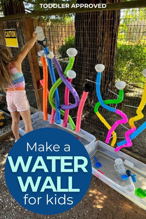 DIY Outdoor Water Wall for Kids - Toddler Approved Outdoor Water Play Preschool, Outdoor Water Sensory Play, Water Wall Kids, Outdoor Water Wall, Waterwalls Outdoor For Kids, Easy Water Play For Toddlers, Outdoor Water Play, Water Play For Kids, Water Play Activities